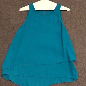 Teal chiffon tank with zipper detail on the back